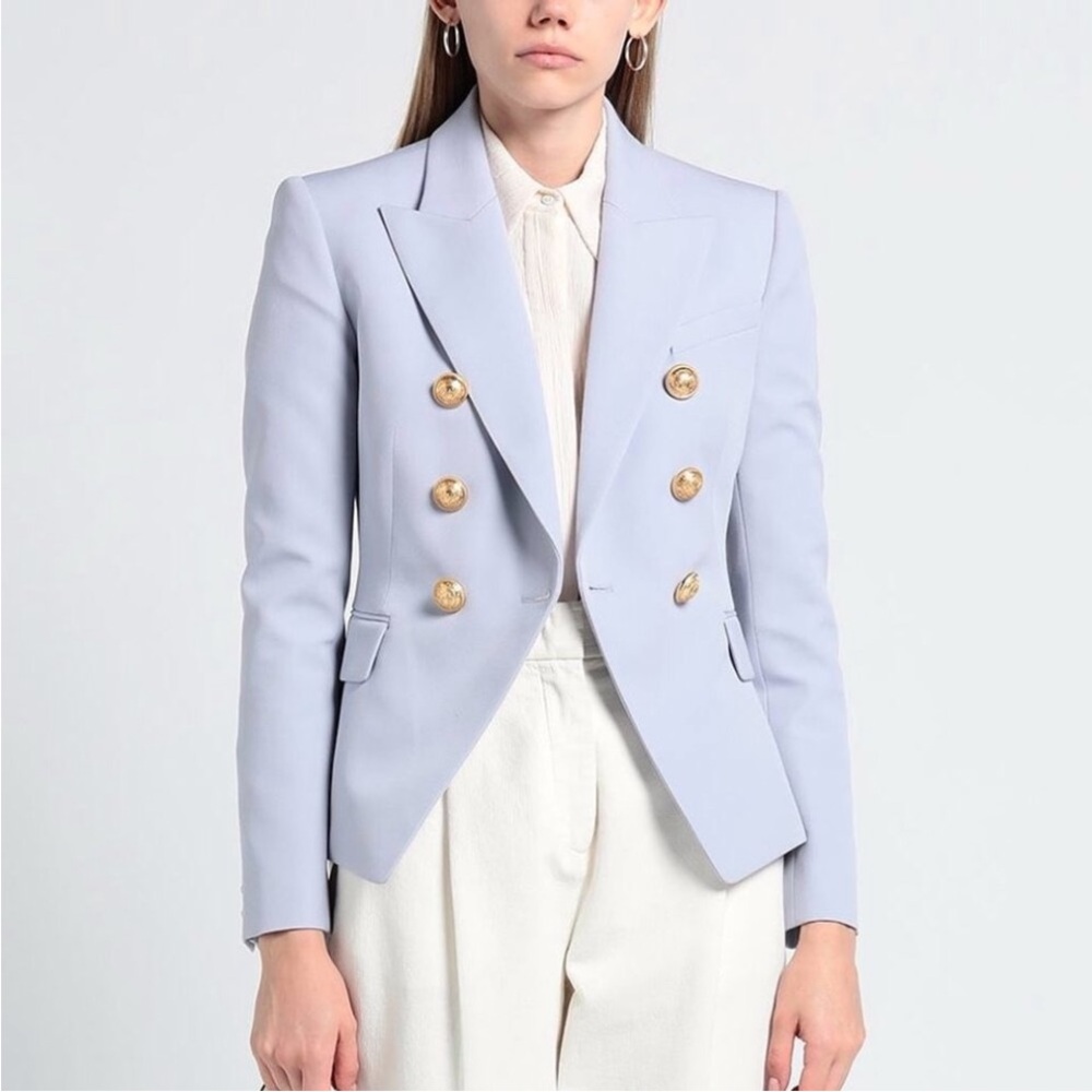 Balmain Light Blue Blazer with Gold Buttons